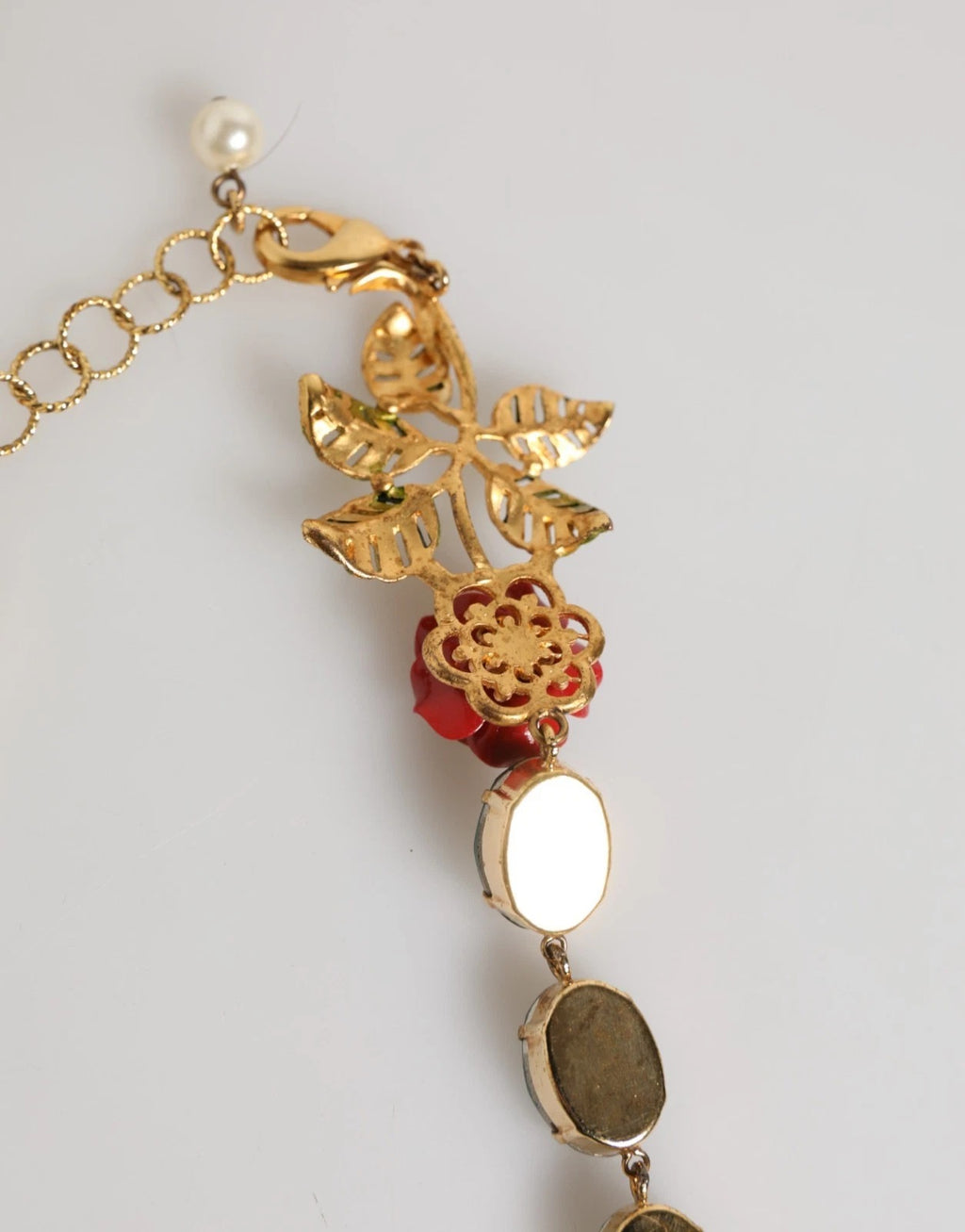 Dolce &amp; Gabbana – Goldfarbene Halskette mit rot-rosa-grünem Kristall