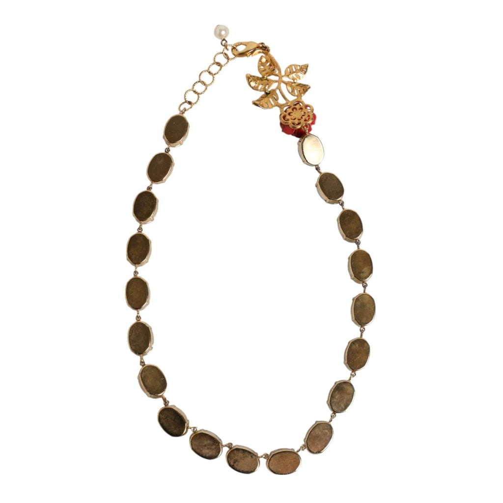 Dolce &amp; Gabbana – Goldfarbene Halskette mit rot-rosa-grünem Kristall