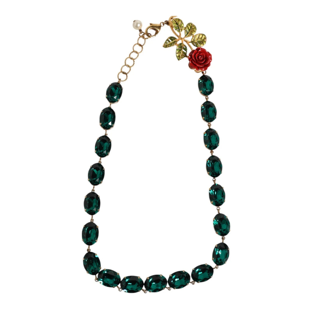 Dolce &amp; Gabbana – Goldfarbene Halskette mit rot-rosa-grünem Kristall