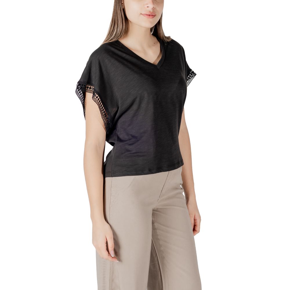 ICHI Schwarzes Baumwoll-T-Shirt