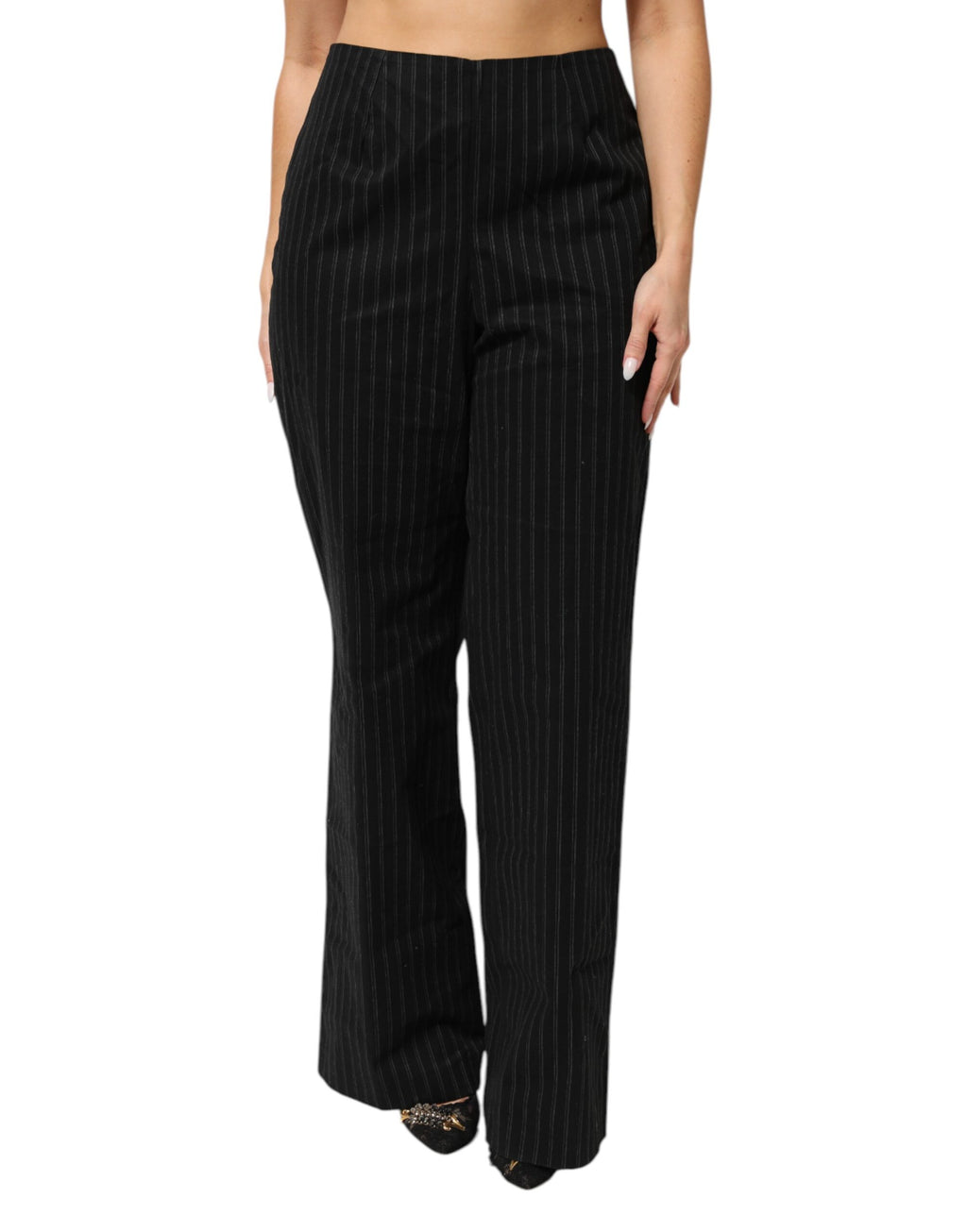 BENCIVENGA – Schwarze Nadelstreifenhose aus Wollmischung mit geradem Bein