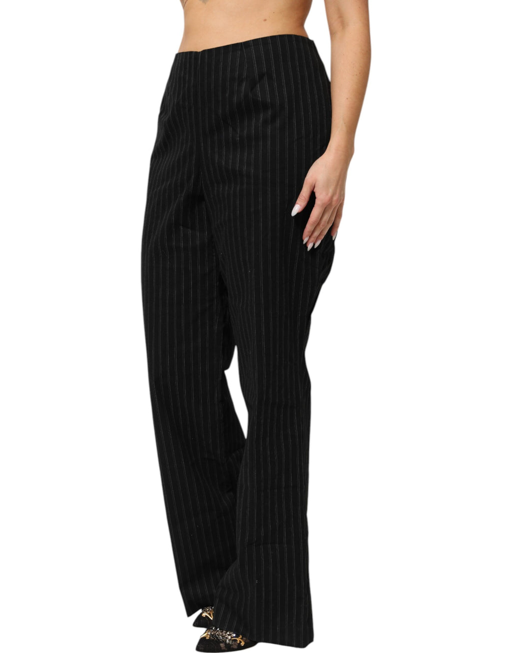 BENCIVENGA – Schwarze Nadelstreifenhose aus Wollmischung mit geradem Bein