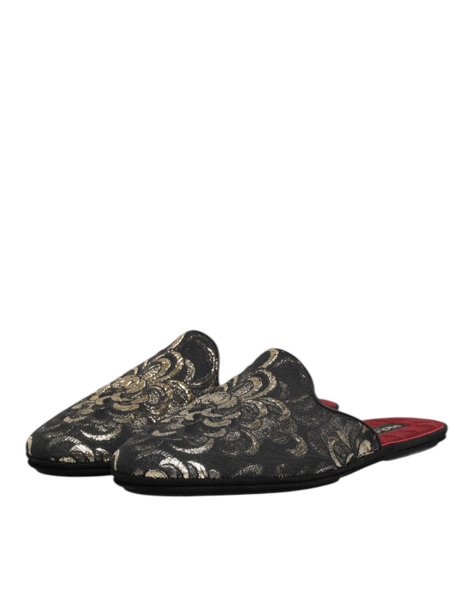 Dolce &amp; Gabbana – Schwarze Jacquard-Slipper mit Blumenmuster