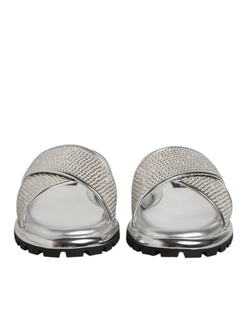 Dolce &amp; Gabbana Silber Strass Slides Flats Hausschuhe Schuhe