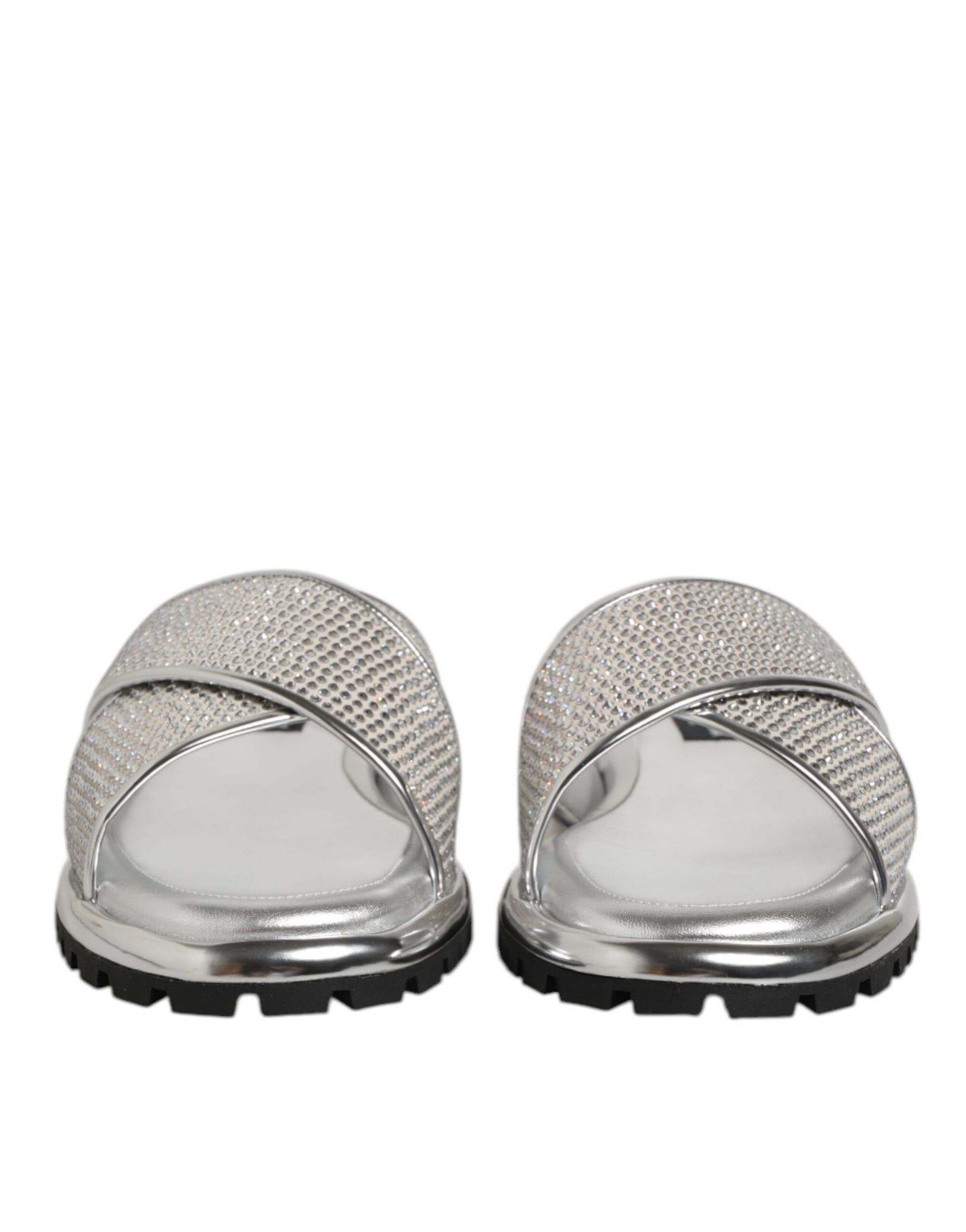 Dolce &amp; Gabbana Silber Strass Slides Flats Hausschuhe Schuhe