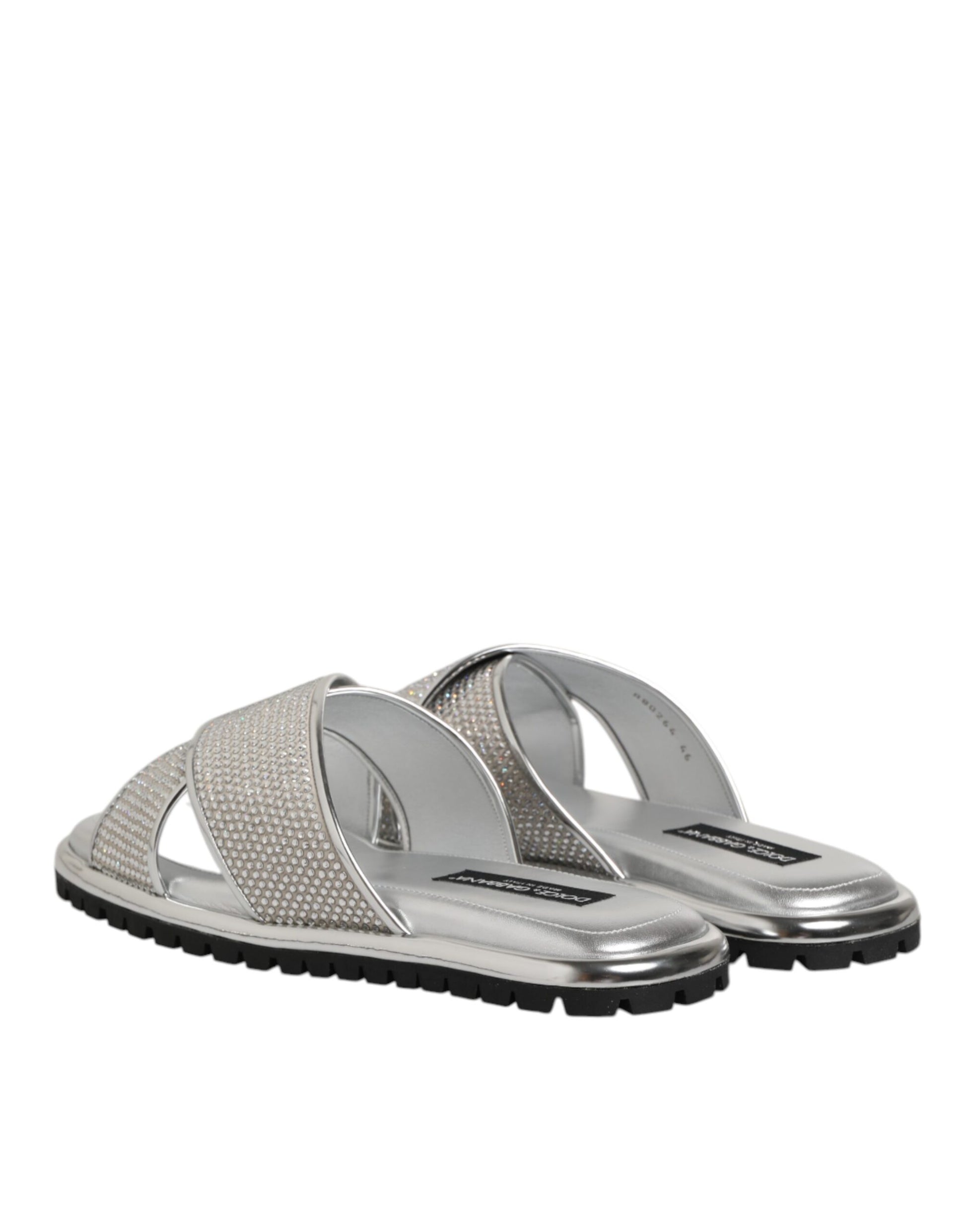 Dolce &amp; Gabbana Silber Strass Slides Flats Hausschuhe Schuhe