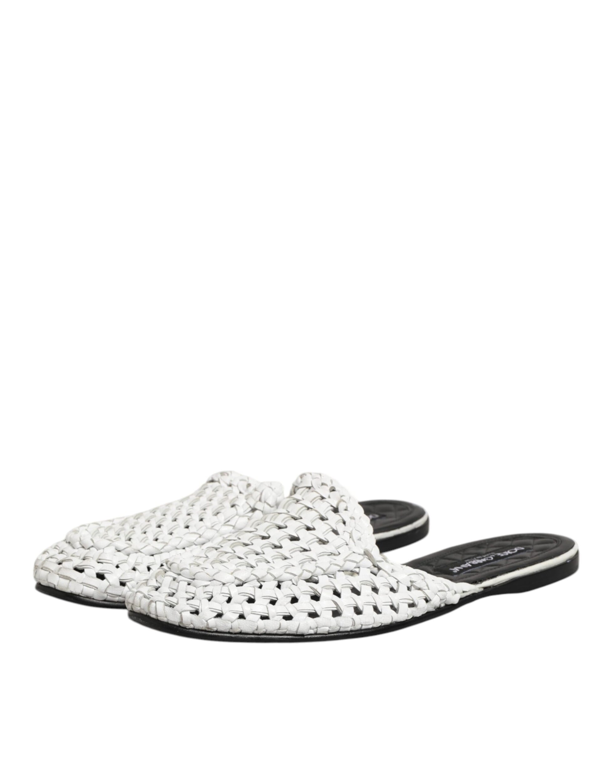 Dolce &amp; Gabbana Weiße gewebte Pantoletten MULES Herren Sandalen Schuhe