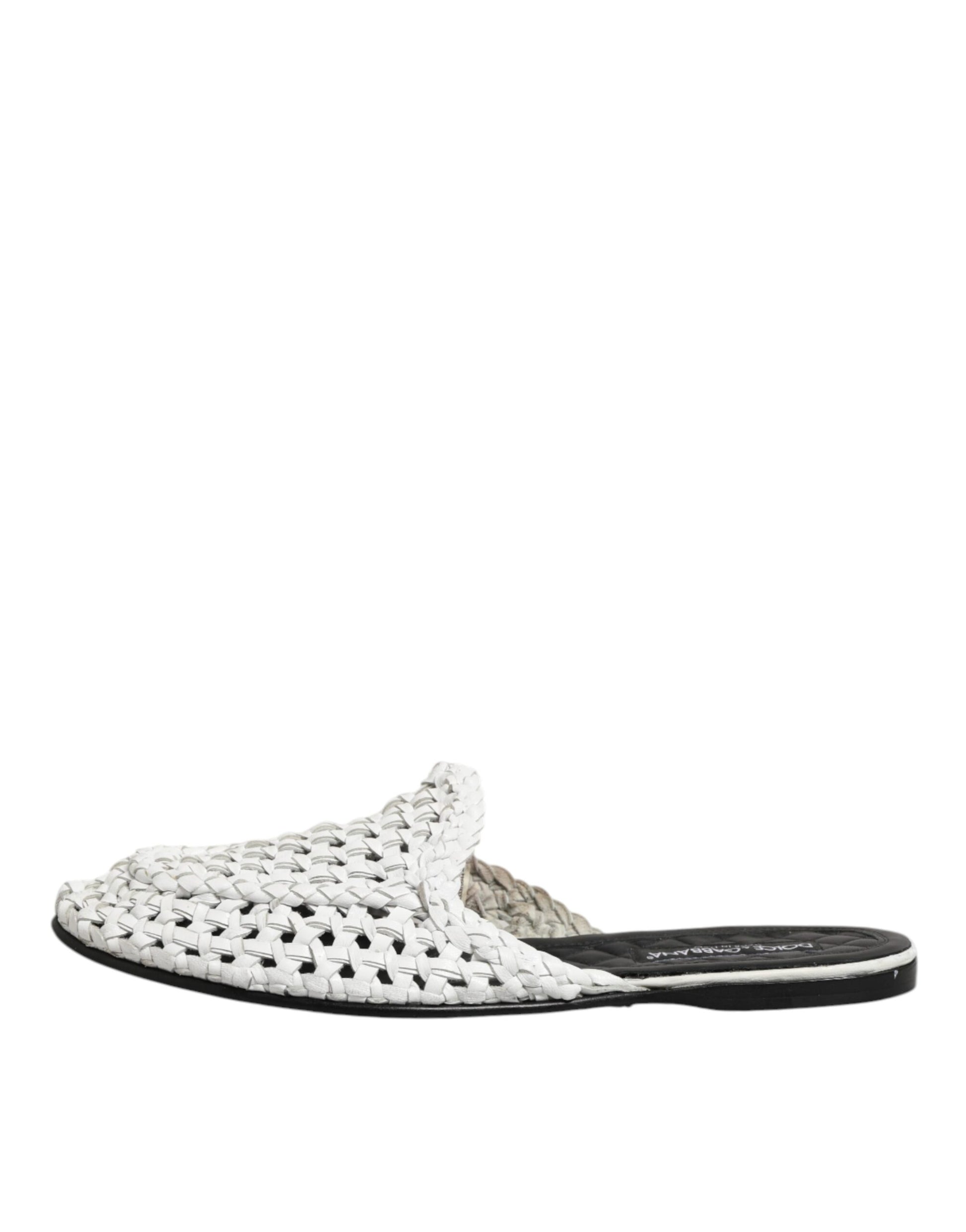 Dolce &amp; Gabbana Weiße gewebte Pantoletten MULES Herren Sandalen Schuhe