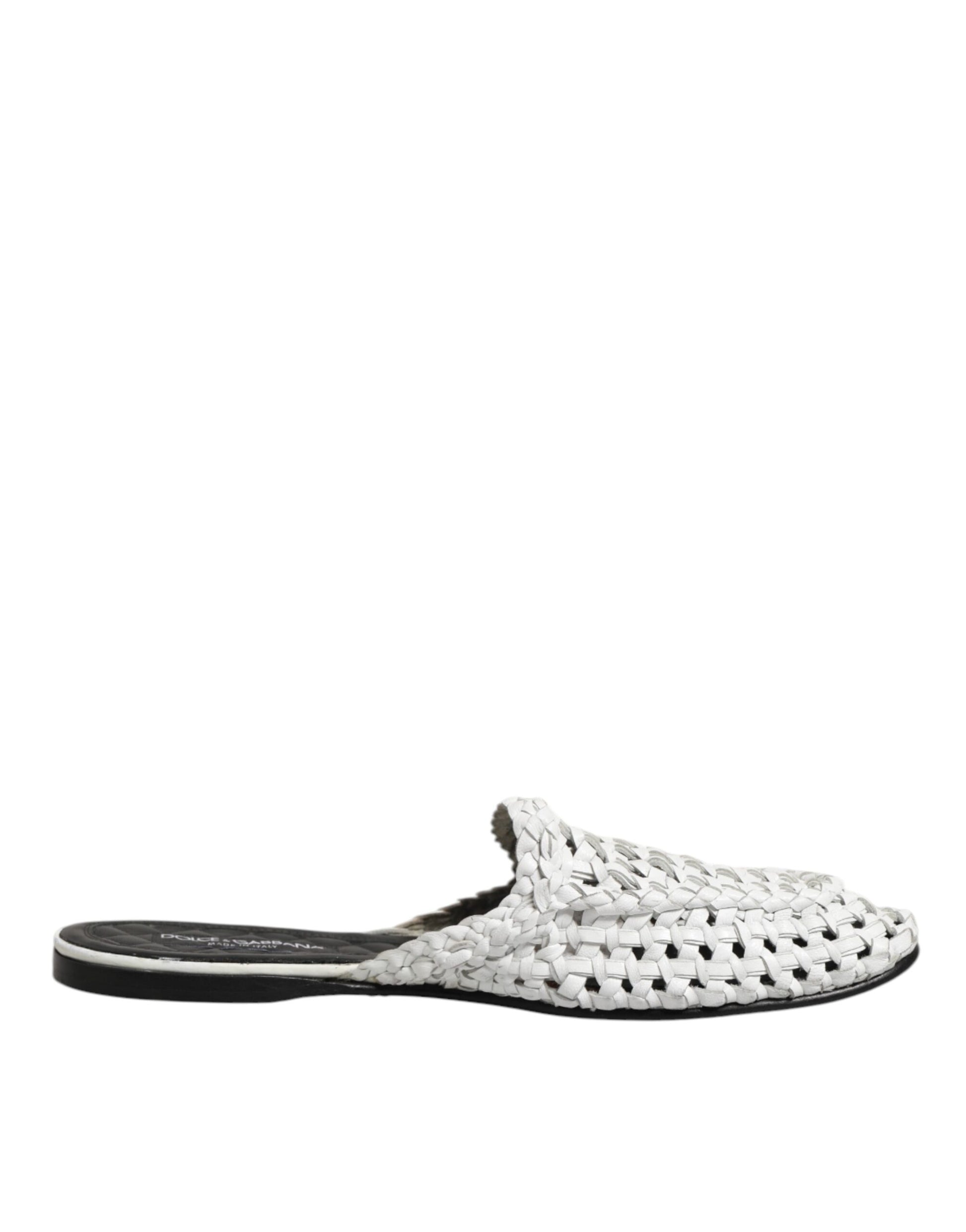 Dolce &amp; Gabbana Weiße gewebte Pantoletten MULES Herren Sandalen Schuhe