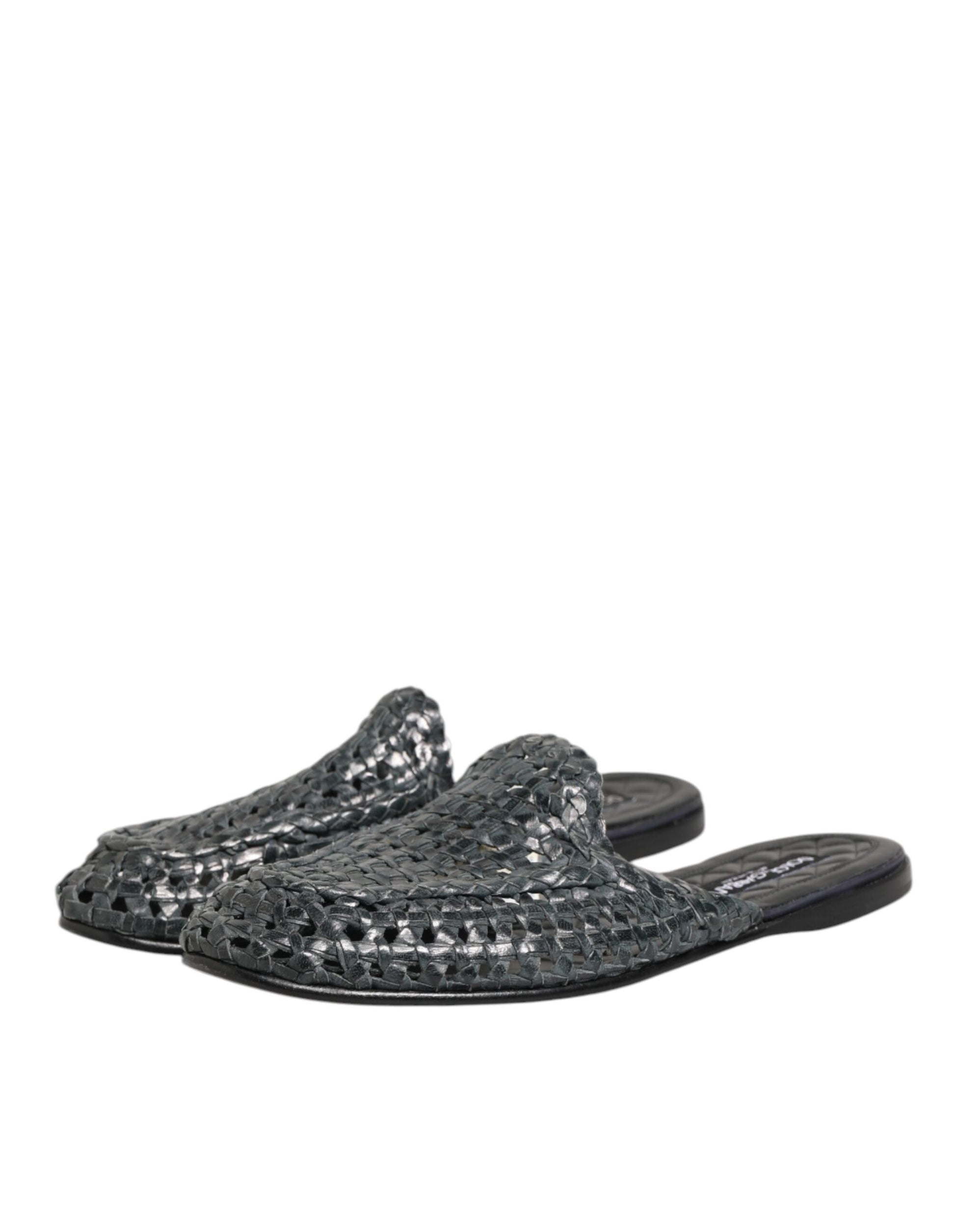 Dolce &amp; Gabbana Blaue gewebte Pantoletten MULES Herren Sandalen Schuhe