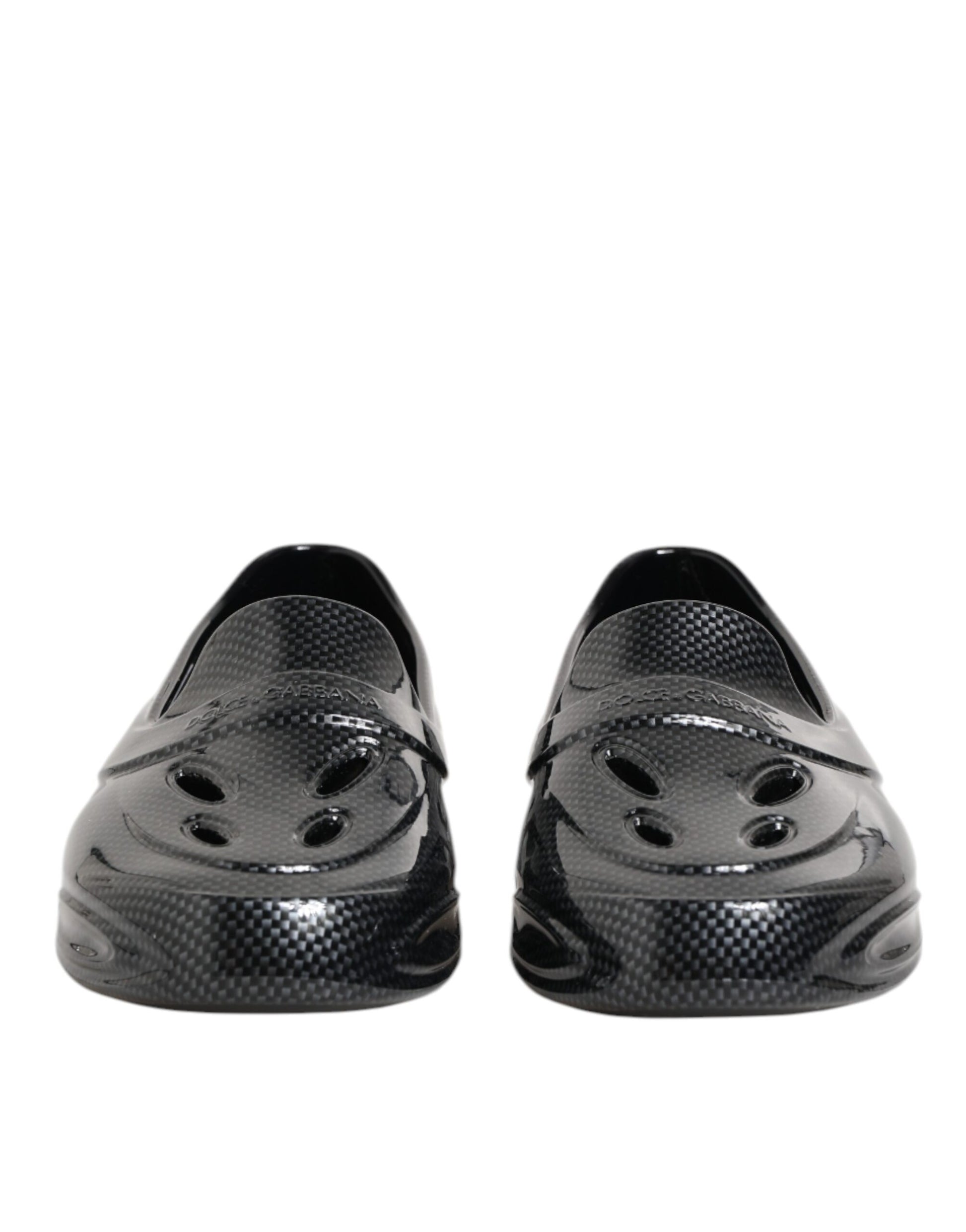 Dolce &amp; Gabbana – Schwarze Gummi-Slides mit niedrigem Oberteil