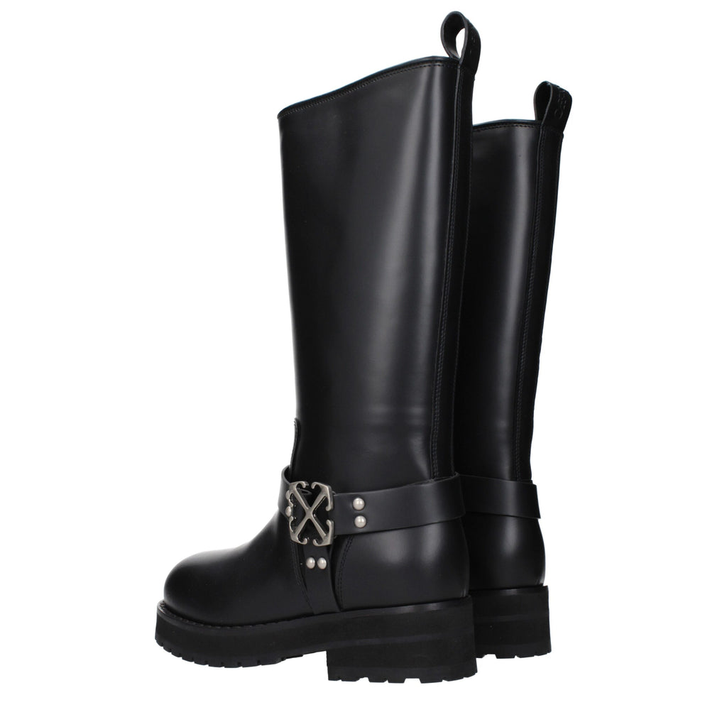Off-White Black Leather Flat Boots - Allority