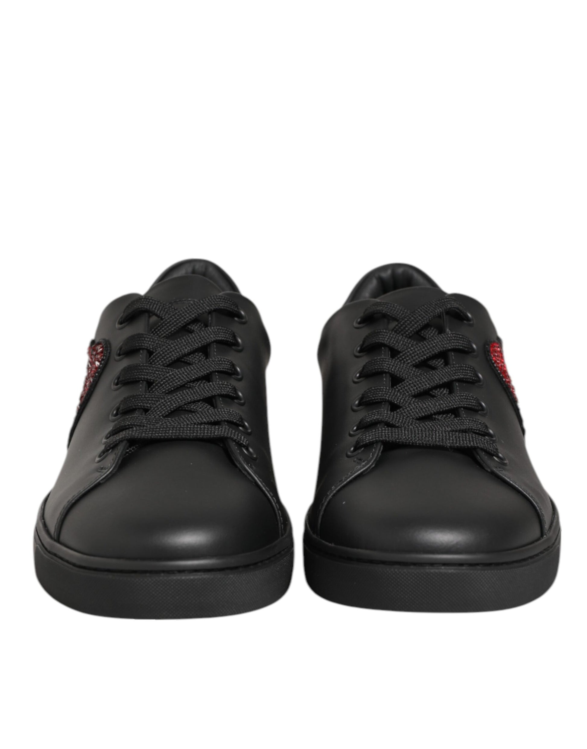 Dolce &amp; Gabbana Schwarze Leder-Sneakers mit Kristallherz