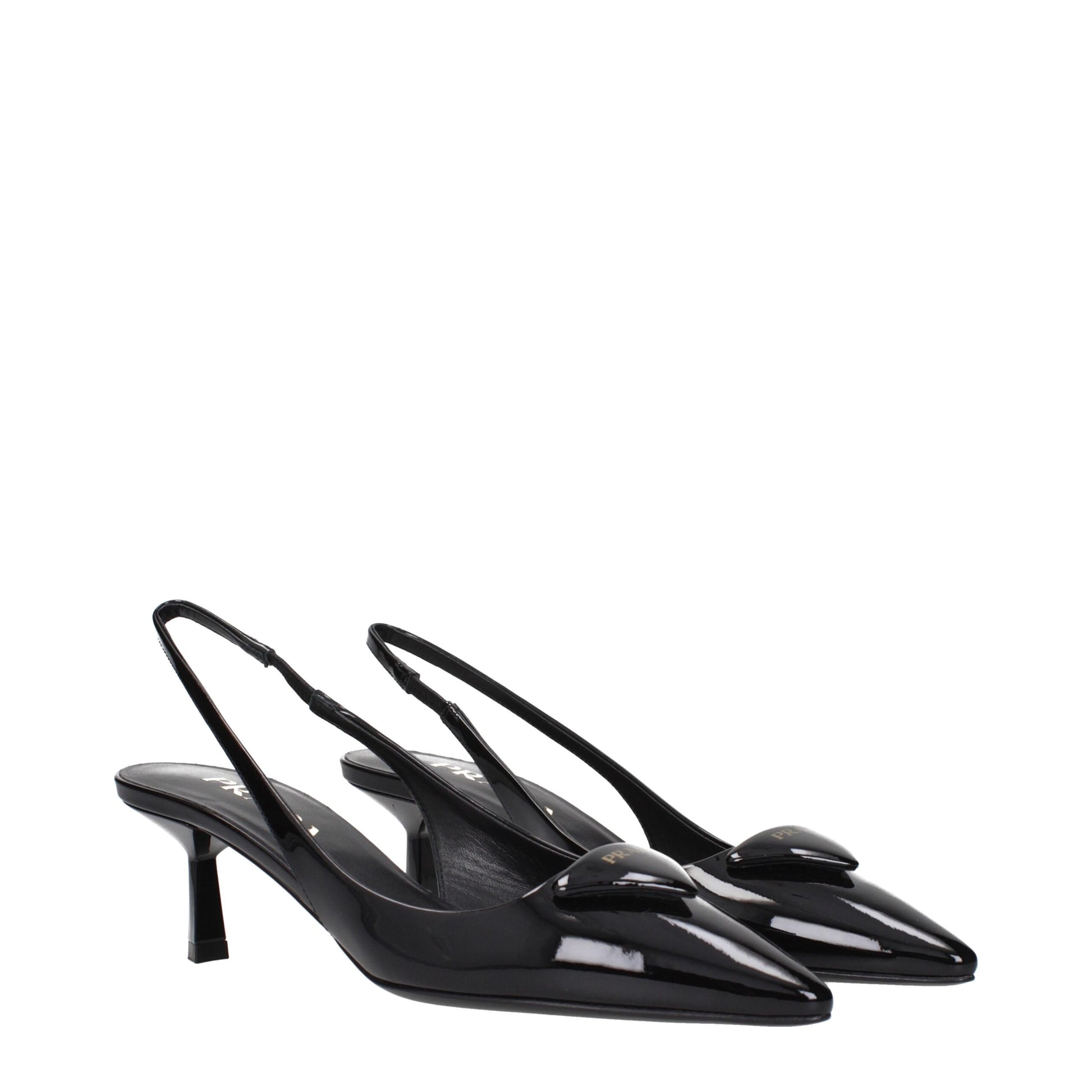 Prada Black Leather Mid Heel Pumps