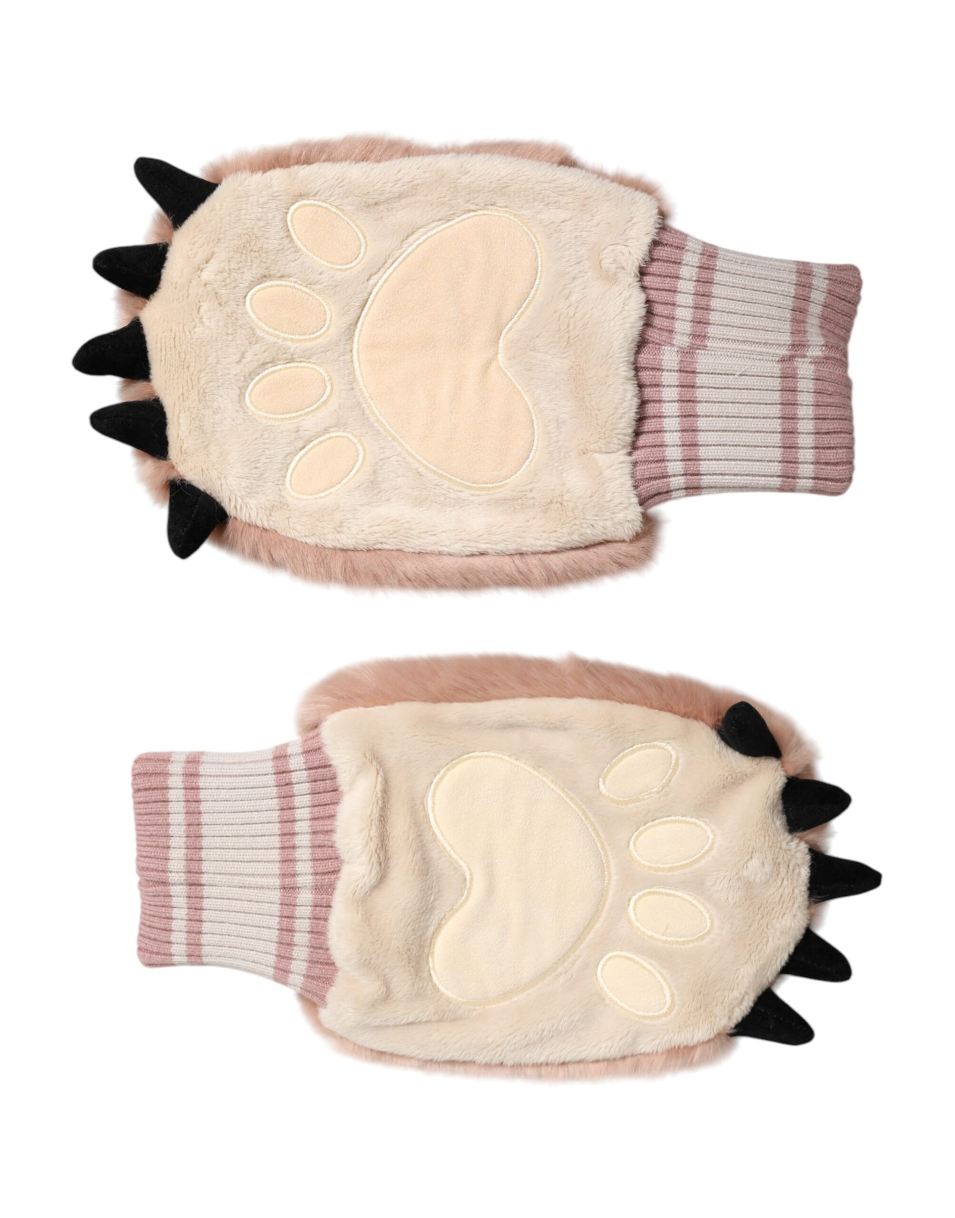 Dolce & Gabbana Brown Acrylic Knitted Fur Wrist Mitten Gloves