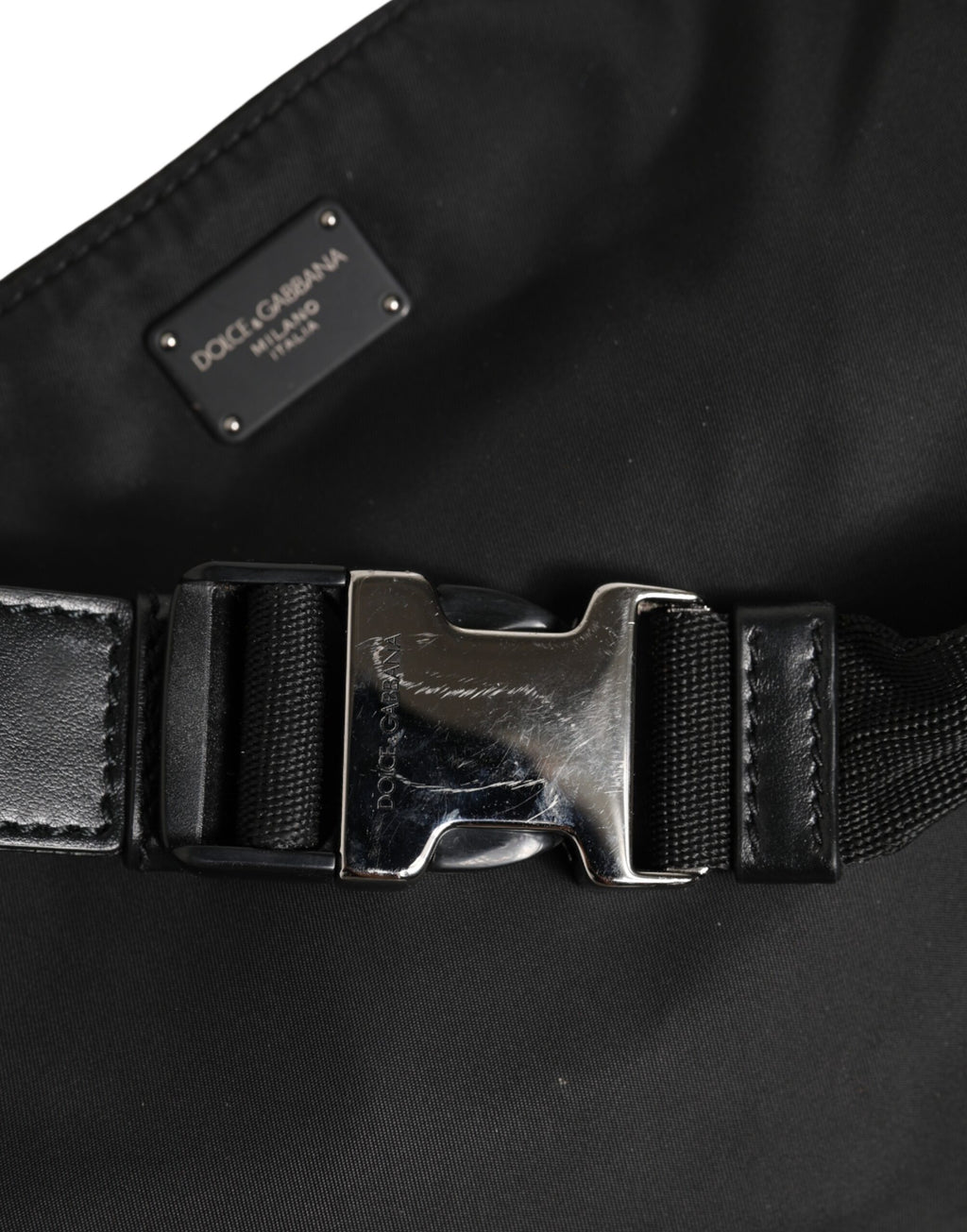 Dolce & Gabbana Black Logo Tape Print Waist Fanny Pack Men's Borse Bag