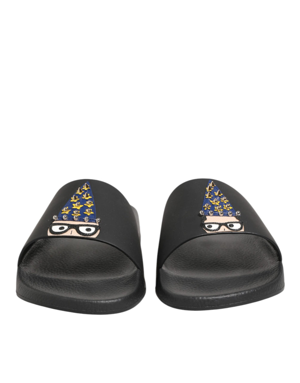 Dolce & Gabbana Black Leather Slides Sandals Beachwear Shoes