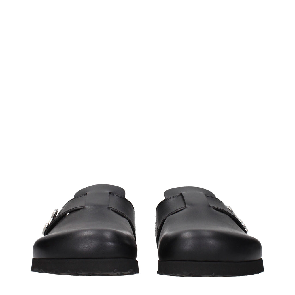 Palm Angels Black Leather Slippers