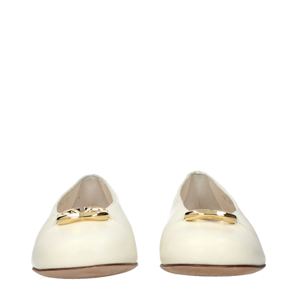 Valentino Garavani Beige Leather Ballet Flats